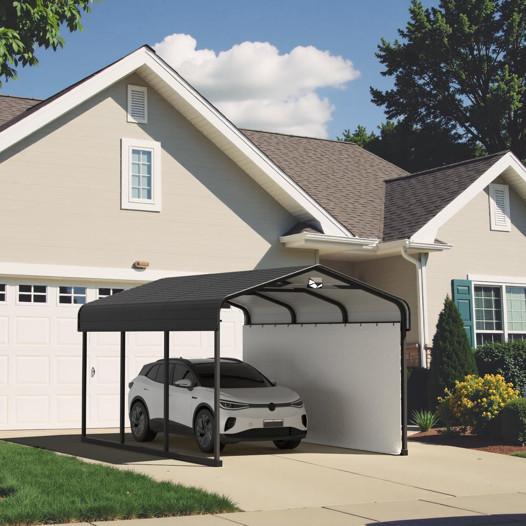 Carports Canopy Heavy Duty, Metal Roof Portable Garage with Sidewalls (10x15, Grey)