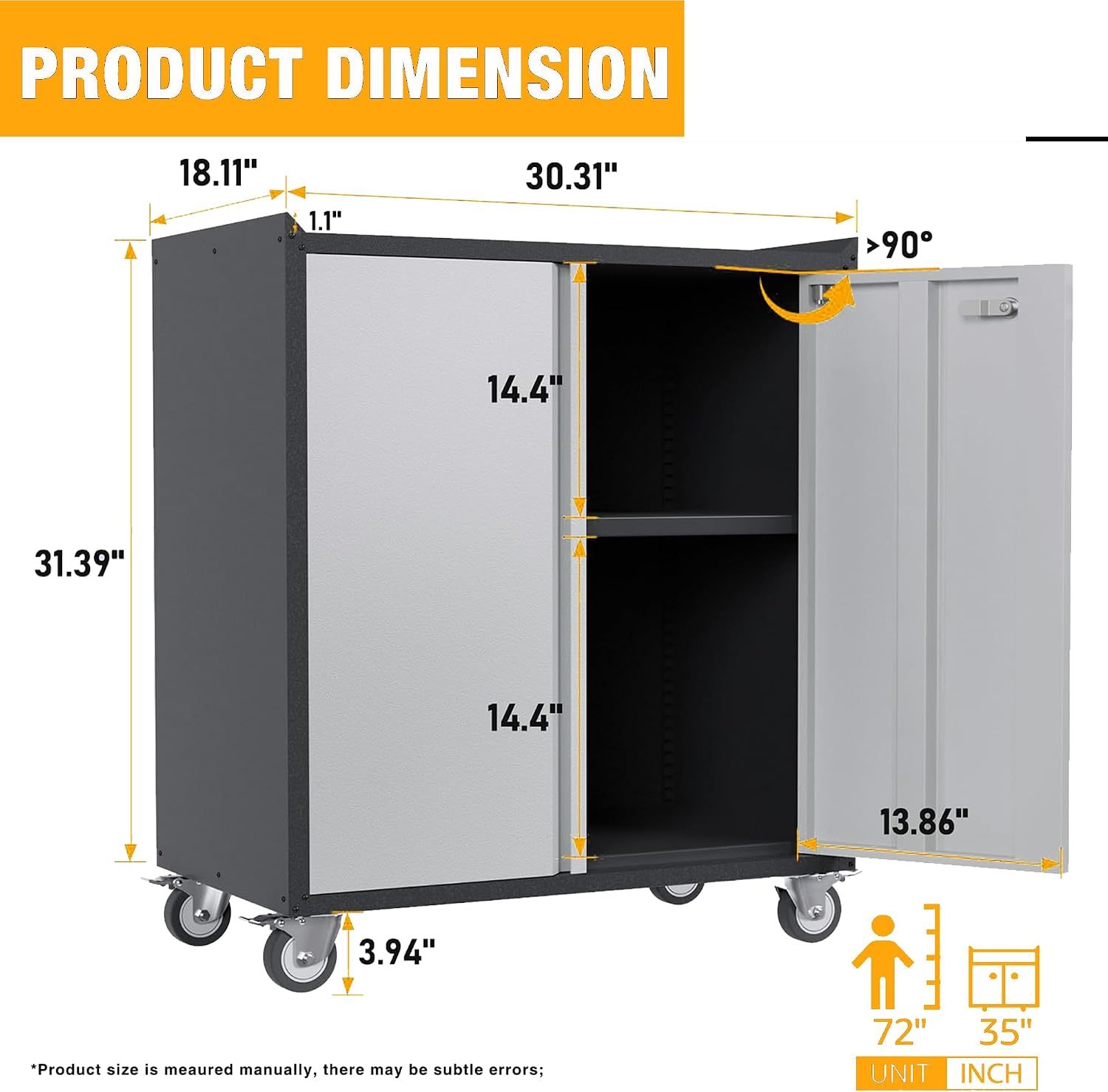 35.43' H Metal Garage Storage Cabinet on Wheels,Rolling Tool Storage Cabinet with 2 Locking Doors,Mobile Lockable Garage Storage Cabinets for Home,Warehouse,Basement