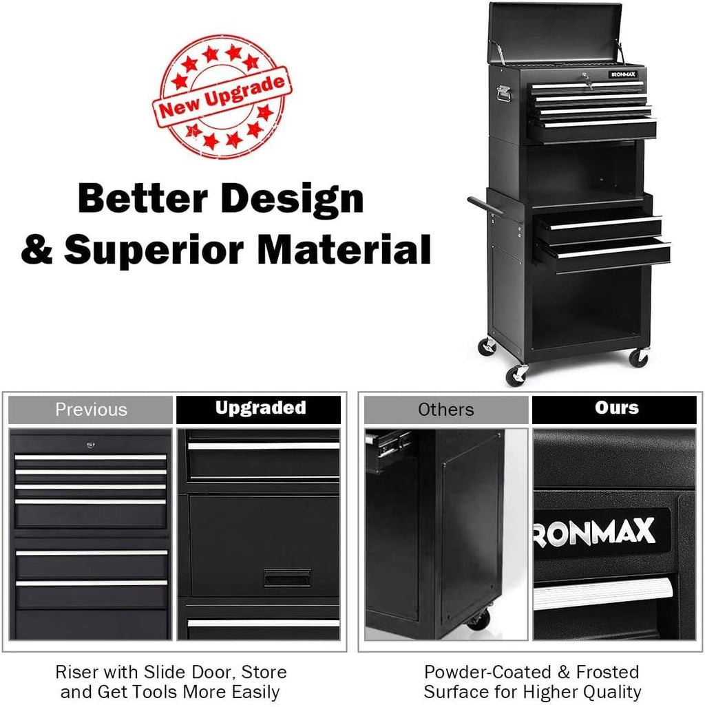 ARLIME 6-Drawer Rolling Tool Chest, Tool Storage Cabinet W/Sliding Drawers, Detachable Top Box & Locking System, Removable Toolbox Organizer for Garage & Warehouse (Black)