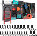 FRAYSCENT Slat Wall Paneling Garage Slat Wall Storage Systems Slatwall Panels Power Tool Organizer Wall Mount, PVC Garage Storage & Organization Products Slate Board (Black, 4ft x 8ft with 26 Hooks)