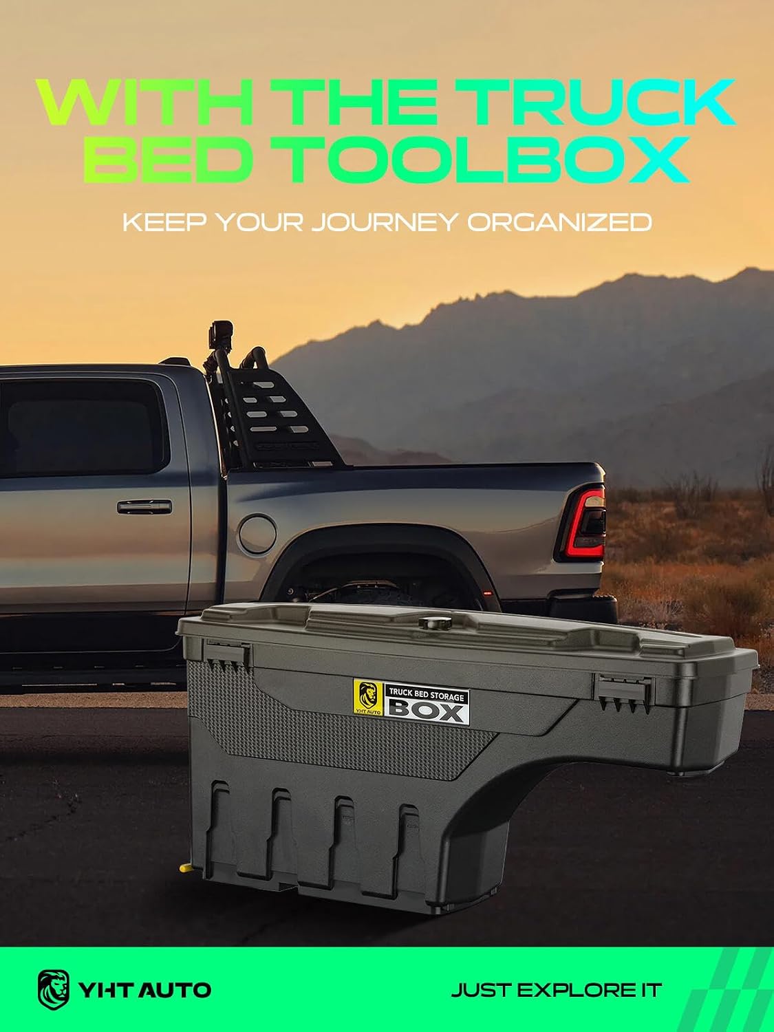 YHTAUTO Driver Side Truck Bed Storage Tool Box Compatible with 1997-2014 Ford F-150 & 2004 F-150 Heritage Fleetside, Without Bed Rail Storage, Lockable Swing Waterproof Wheel Well ToolBox