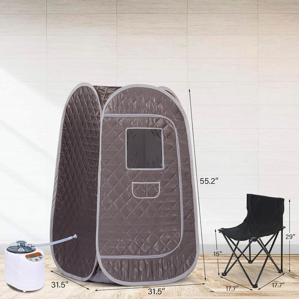 Smartmak Portable Steam Sauna, Full Body Personal Home Spa, Foldable Saunas Tent with 3L & 1000W Large Steam Generator, 9 Levels Remote Control, Upgraded Chair Included for Relaxation (DarkGrey)