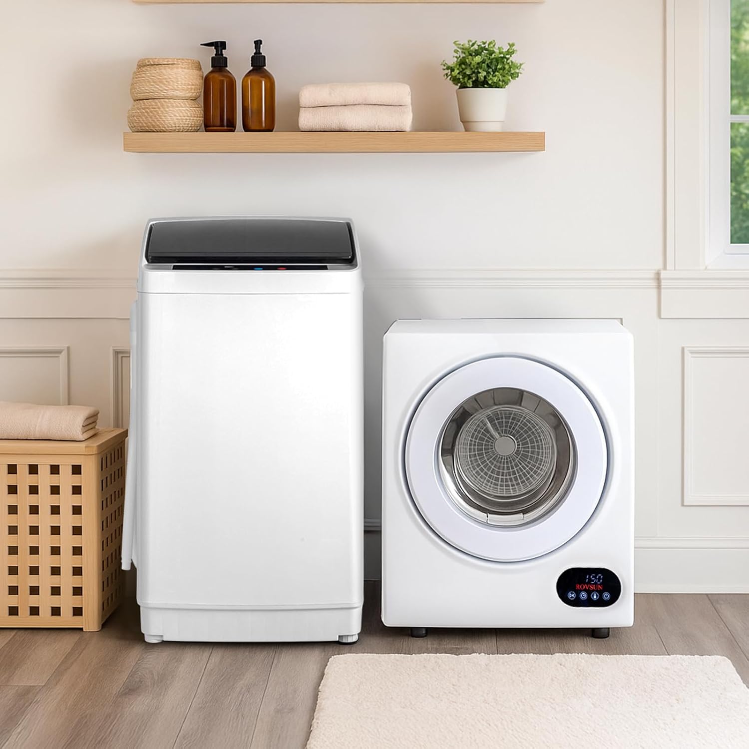ROVSUN 1.5CuFt Portable Clothes Dryer and 17.8LBS Full-Automatic Washing Machine Set, Compact Laundry Washer and Dryer Combo Set with Stainless Steel Inner Tub, for Apartment, Dorms, Home