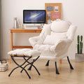 Lazy Chair with Ottoman, Modern Accent Chair with Lumbar Pillow, Beige Sofa, Armchairs with Folding Footrest, Oversized Supportive Chairs for Bedroom, Reading