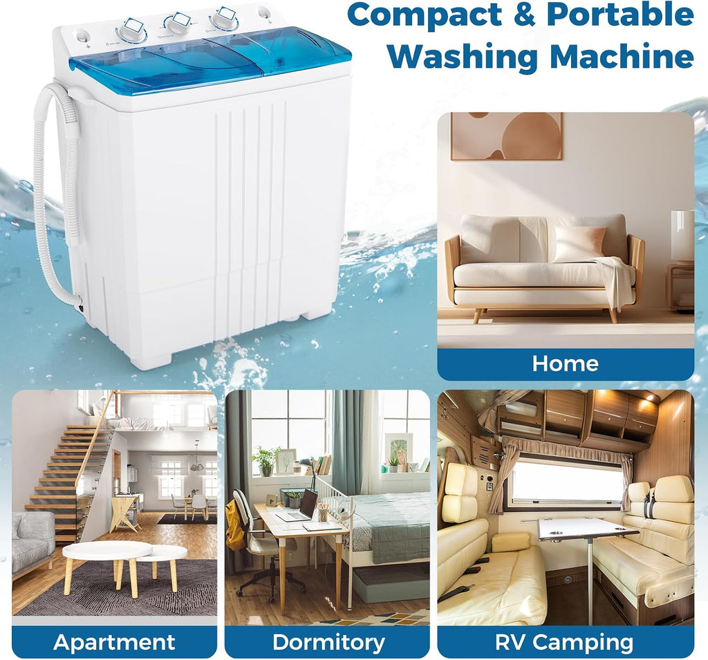 COSTWAY Portable Washing Machine, Twin Tub 20 Lbs Capacity with Drain Pump, Laundry Washer 12 Lbs and Spinner 8 Lbs with Timer Control, Perfect for Apartment Dorm RV, Blue+White