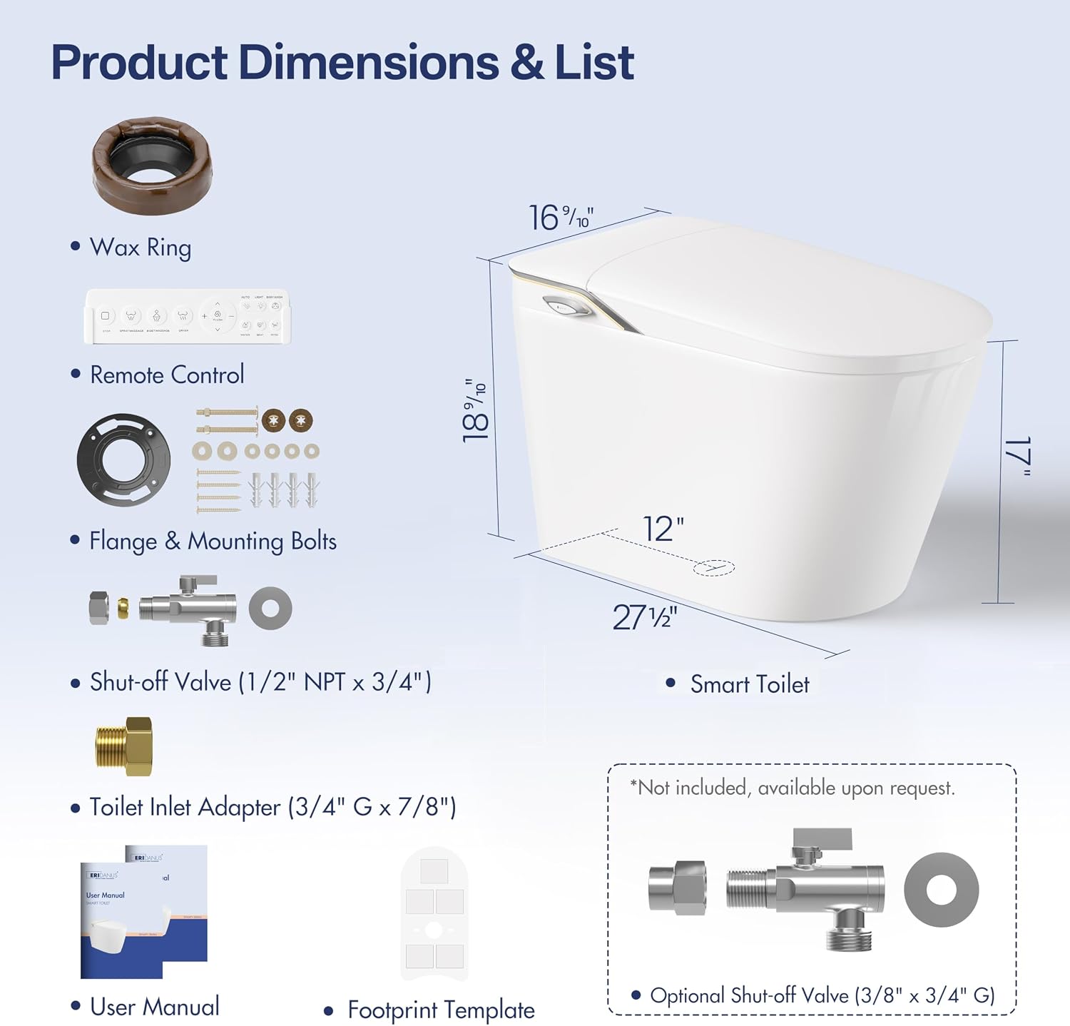 Eridanus Smart Toilet with Bidet Built in, One Piece Tankless Bidet Toilet, Foot-Sensor Flush, Off-Seat Auto Flush, Adjustable Warm Water Sprayer & Air Dryer, Elongated Heated Seat, ADA Height