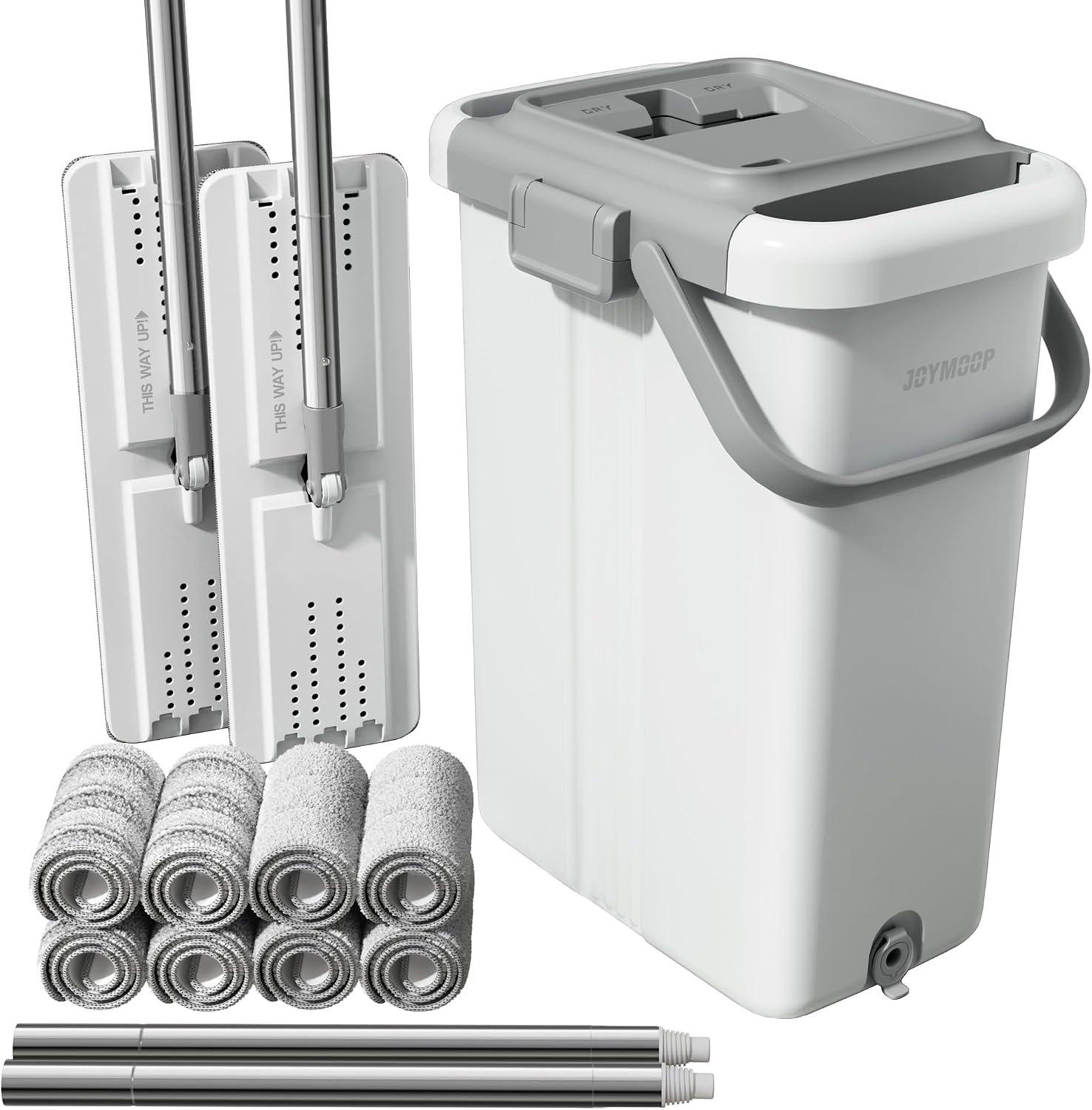 JOYMOOP Mop and Bucket Set for Floor and Wall Cleaning, Commercial and Household Use, Flat Mop System with 60' Dual Mops + 8 Pads