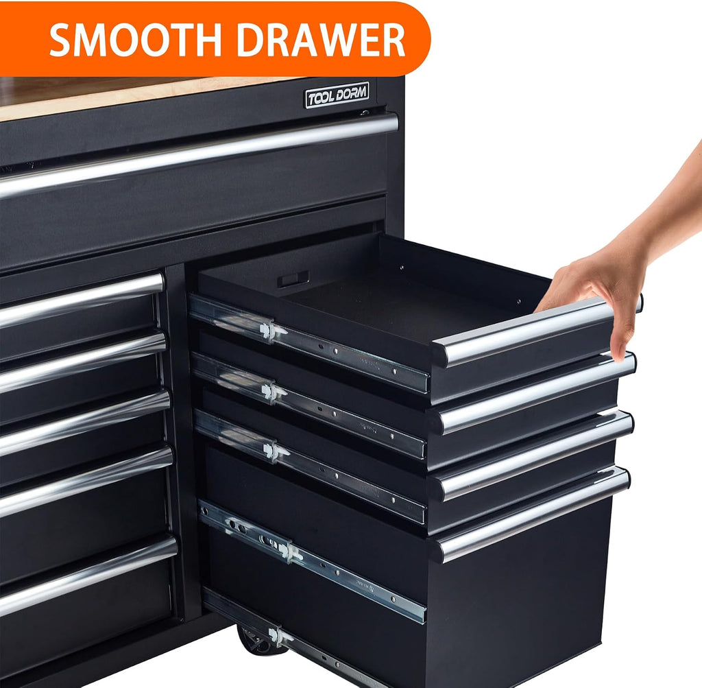 Tool Chest Cabinet, Large Capacity Metal Tool Box with Wheels and Cylinder Locking, Roll Around Storage Organizer Tool Cart for Garage, Redtool cabinets on Wheels (Black, 6-Drawer)