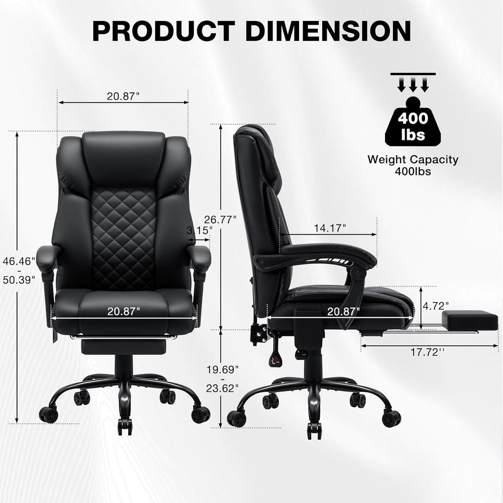 HOFFREE Heated Office Chair Massage Desk Chair with Heat 400lbs Executive Reclining Home Desk Chair with Footrest,Linkage Armrests for Heavy People(Black)