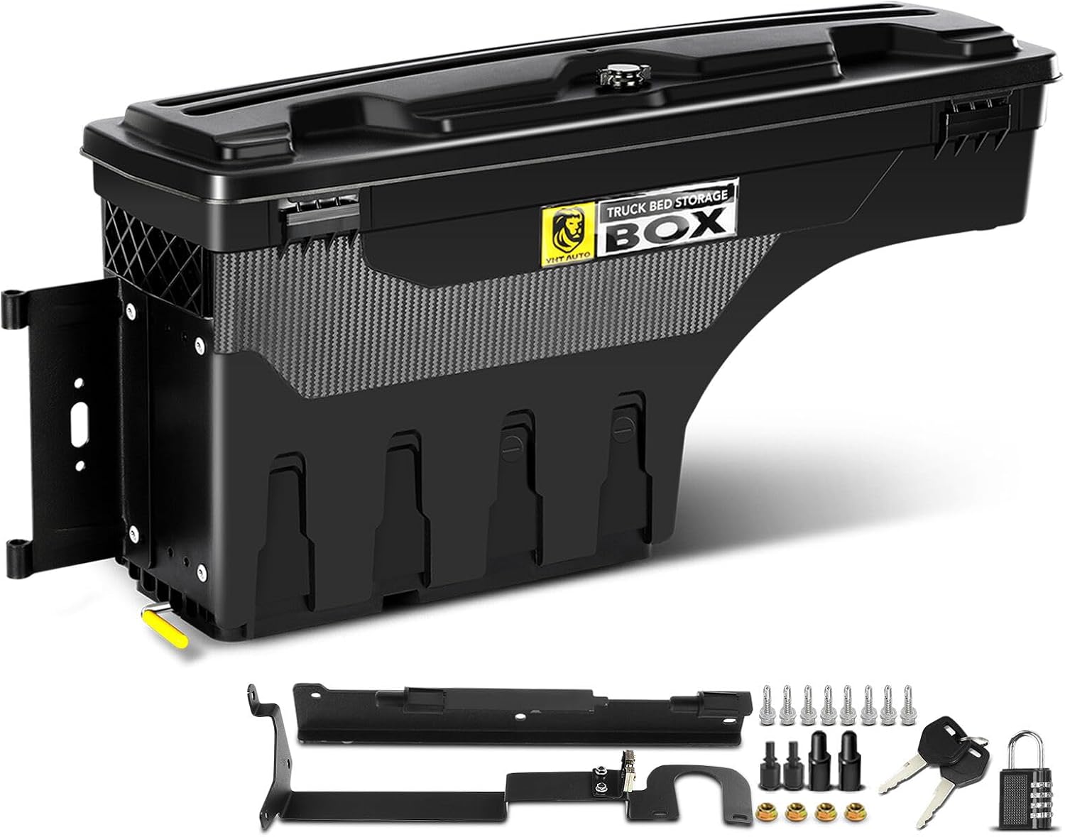 YHTAUTO Truck Bed Storage Tool Box Lockable Compatible with 2019 2020 2021 2022 2023 Ford Ranger, Driver Side, Not Fit the Model with Bed Liner, Swing Waterproof Wheel Well Toolbox