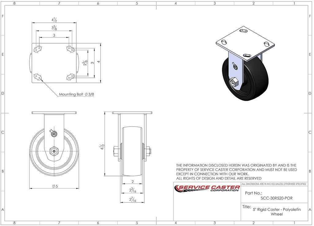 Service Caster Brand Replacement Set for Milwaukee Mobile Workstations and Workbenches Casters-Swivel Top Plate Heavy Duty Casters with 5 Inch Polyolefin Wheels-Includes 2 Swivel with Brakes & 2 Rigid