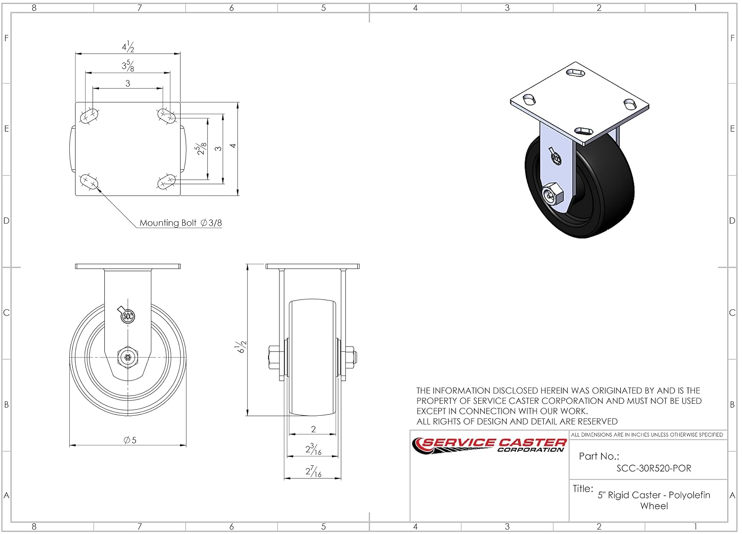 Service Caster Brand Replacement Set for Milwaukee Mobile Workstations and Workbenches Casters-Swivel Top Plate Heavy Duty Casters with 5 Inch Polyolefin Wheels-Includes 2 Swivel with Brakes & 2 Rigid