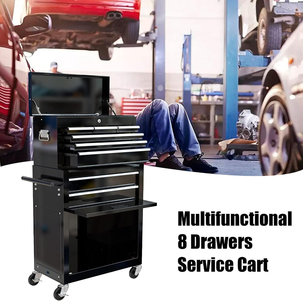 Rolling Tool Chest with Wheels, 8-Drawer Steel Tool Storage Cabinet with Lockable Top, Heavy-Duty Mobile Tool Box Organizer for Garage, Workshop & Job Site