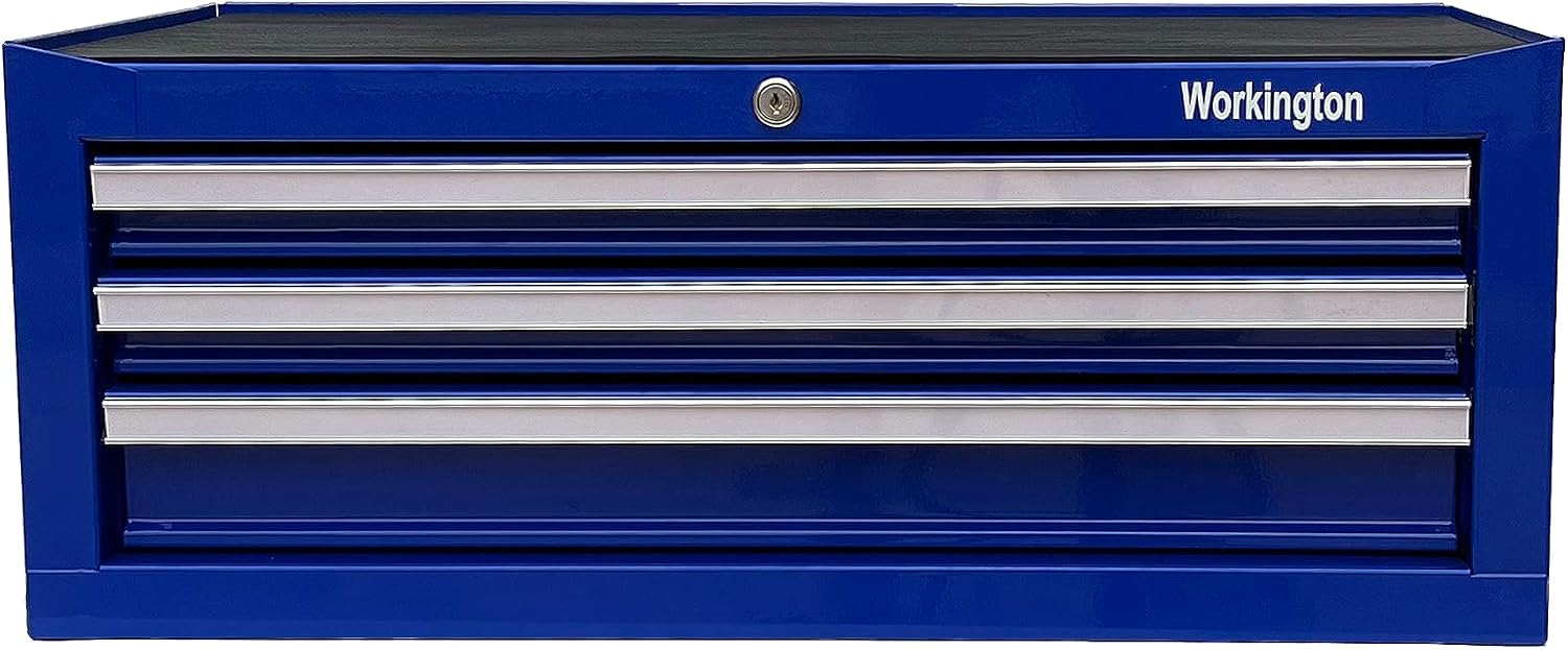 Workington Industrial 3 Drawers Portable Metal Intermediate Box, 26' Middle Tool Chest Cabinet with Ball Bearing Drawer Slides, Steel Tool Storage Box Organizer 4009 Blue