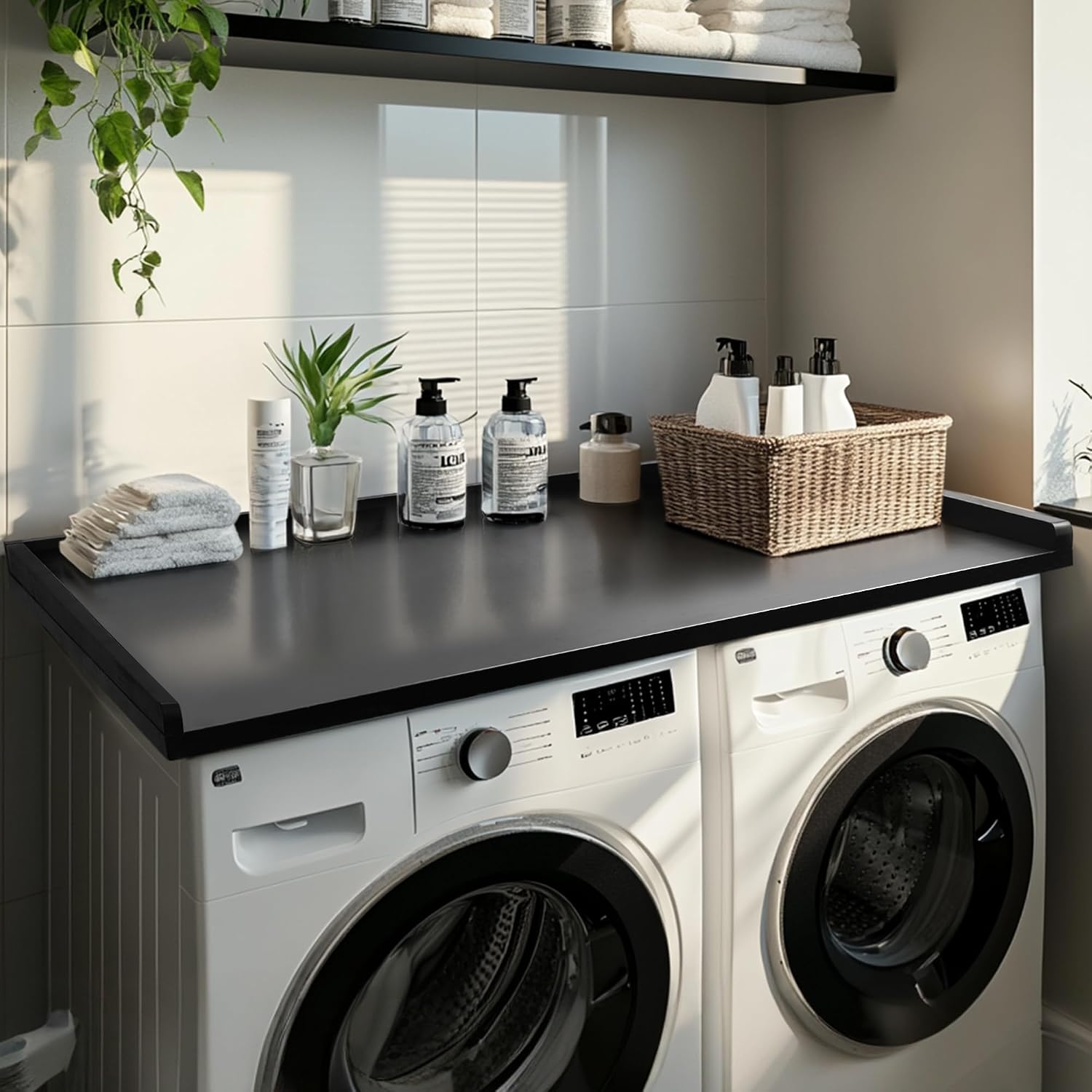 Murago Washer Dryer Countertop, 100% Natural Wood, Laundry Countertop Over Washer and Dryer, Laundry Machine Topper for Front Loaders, Fits All Major Brands, Anti Vibration Pads, 54' x 27.5' Natural