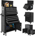 13-Drawer Rolling Tool Chest with Double Doors, 2 in 1 Detachable Rolling Tool Chest Combo, Mobile Tool Cabinet with Drawers, Metal Large Lockable Tool Box for Garage Workshop (Black)