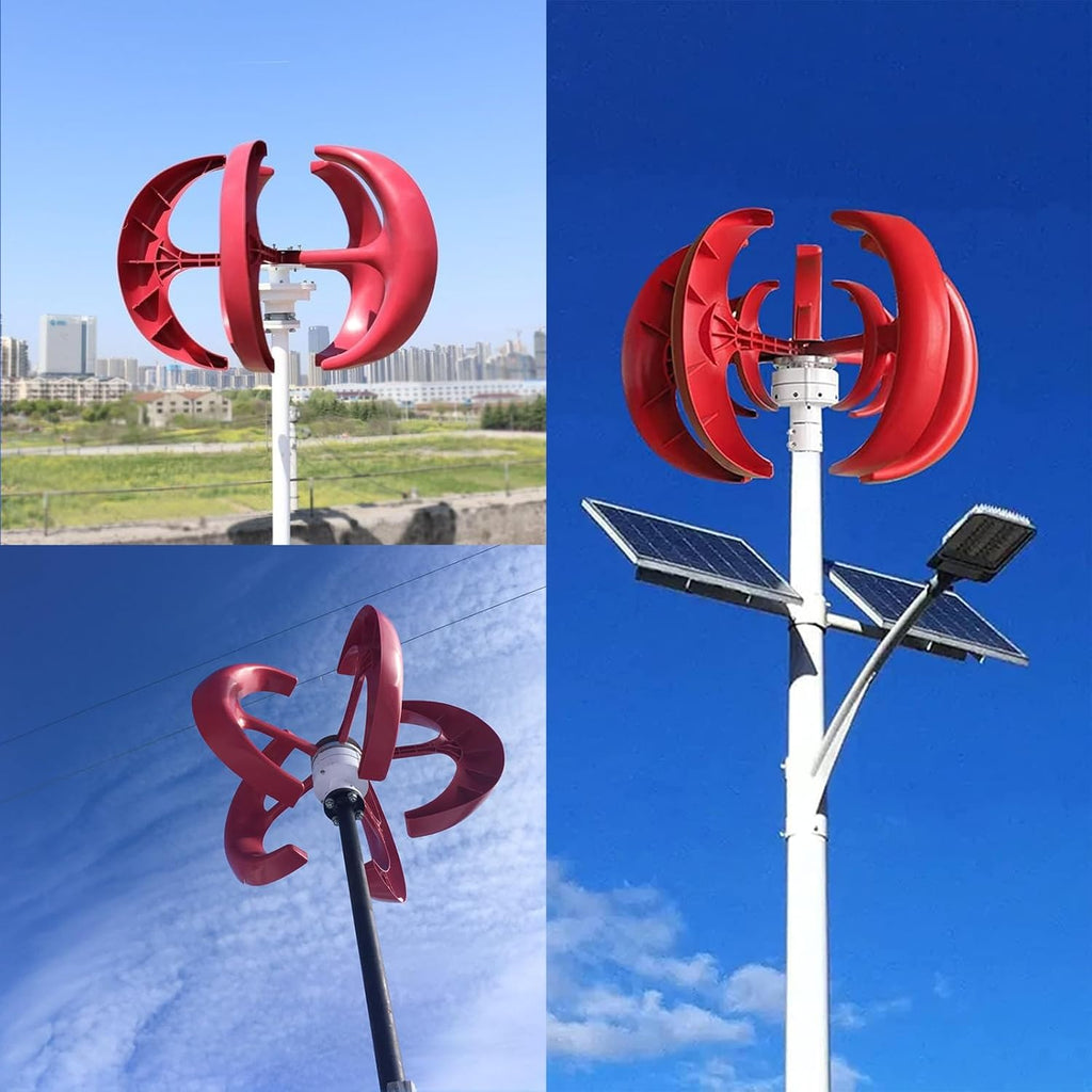 Wind Turbines Generator 3000W with Controller, Red Lantern 5 Blade Three Phase AC Permanent Magnet Generator for Home Street Lighting,24V