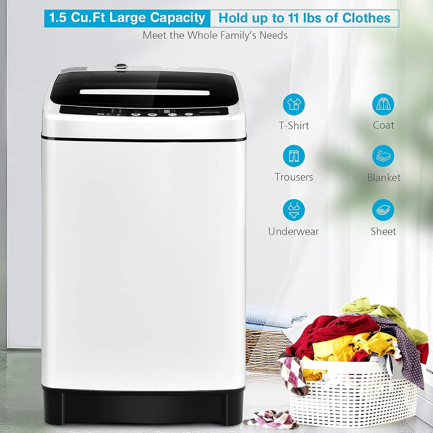 Giantex Portable Washing Machine, 2 in 1 Full Automatic Laundry Washer 1.5Cu.Ft 11lbs Capacity Washing and Spinning Combo 8 Programs 10 Water Levels Energy Saving Top Load Washer for Apartment Dorm