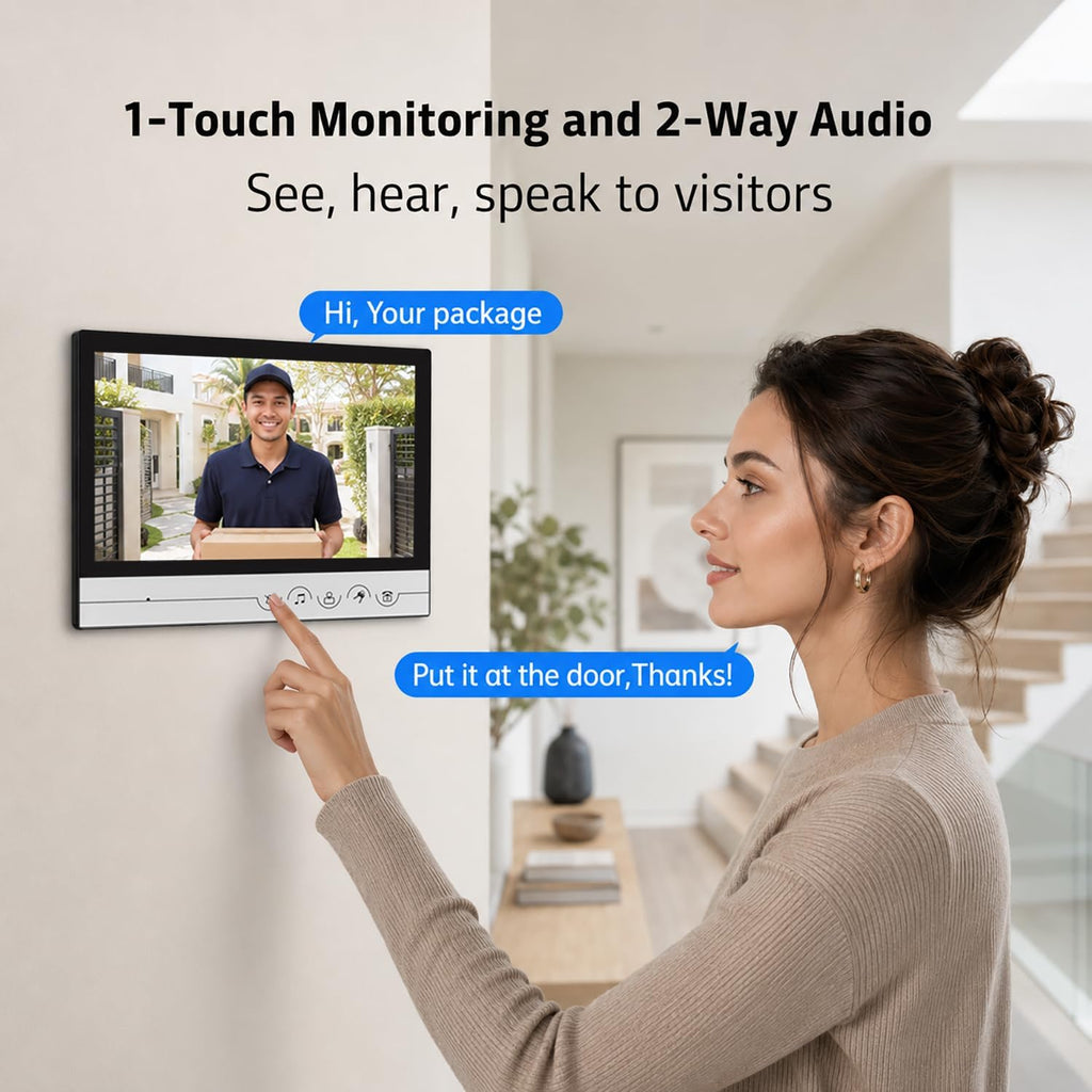 1080P Wired Video Doorbell Intercom System, 9 Inches Monitor Video Doorbell Door Phone Kits Support Unlock, Monitoring, Dual-Way Intercom for Villa Home Office Apartment, 1 Camera-2 Monitors