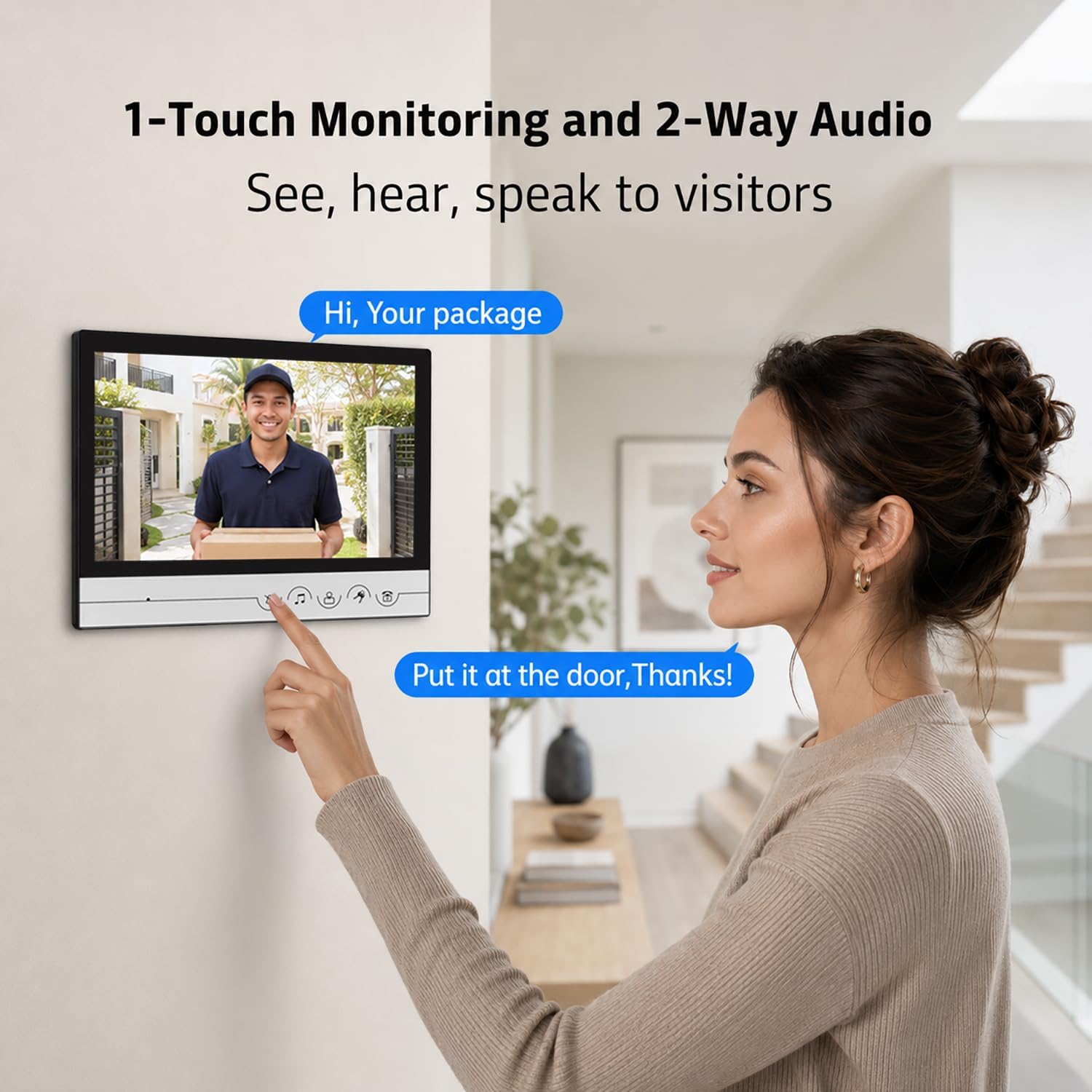 1080P Wired Video Doorbell Intercom System, 9 Inches Monitor Video Doorbell Door Phone Kits Support Unlock, Monitoring, Dual-Way Intercom for Villa Home Office Apartment, 1 Camera-2 Monitors