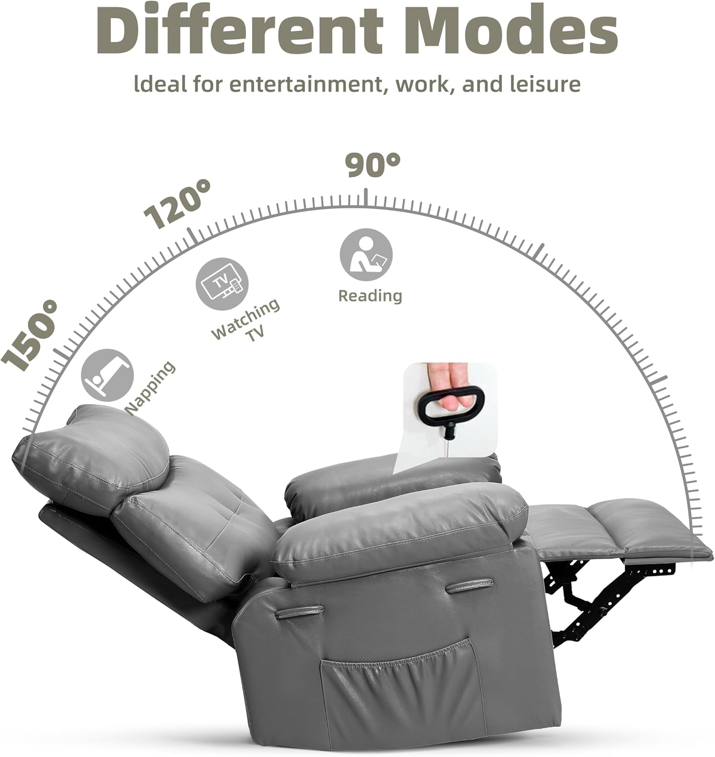 Garvee Oversized Wide Recliner Chair - Heat and Massage, PU Leather Extra Wide Manual Recliner for Adults, Large Lazy Chair with 1.5X Sponge Comfort Arm and Back for Living Room, Bedroom