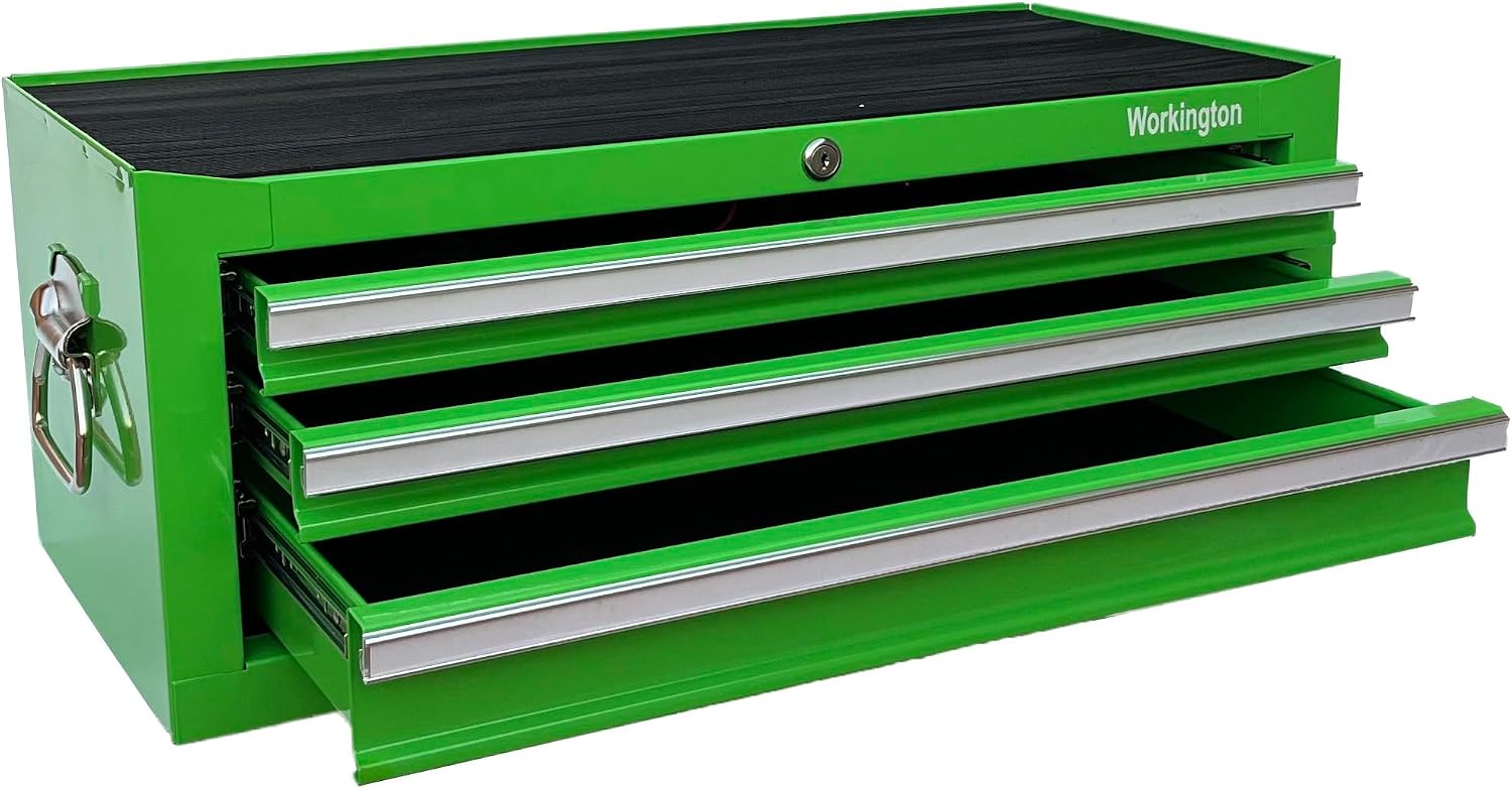 Workington Industrial 3 Drawers Portable Metal Intermediate Box, 26' Middle Tool Chest Cabinet with Ball Bearing Drawer Slides, Steel Tool Storage Box Organizer 4009 Green