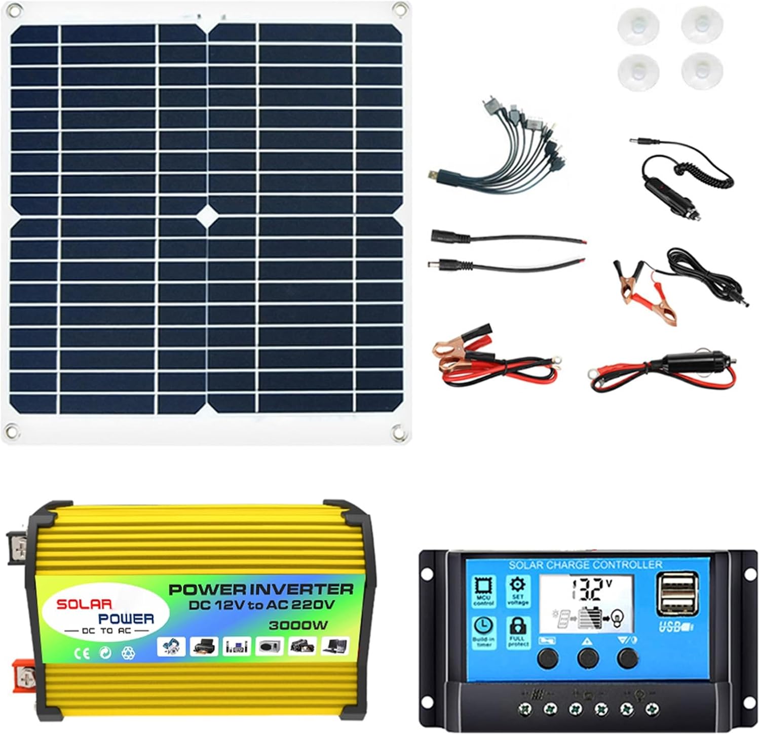 Solar Panel Kit 3000W with 50A Controller, 50W 12V Solar Panel, and Inverter for Off-Grid Power Supply - Complete Home Solar Generator System