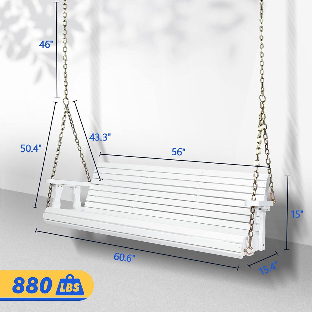 VINGLI 5 FT Outdoor Porch Swing with Stand, Heavy Duty 880 LBS Patio Hanging Swing Bench with Frame for Patio, Garden, Yard, White
