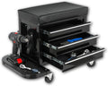3-Drawer Tool Chest Rolling Mechanic Seat with Tool Trays, Rolling Tool Chest for Mechanics - Heavy-Duty Steel Construction, Padded Seat, Storage Tank, 350lbs Max Weight Capacity