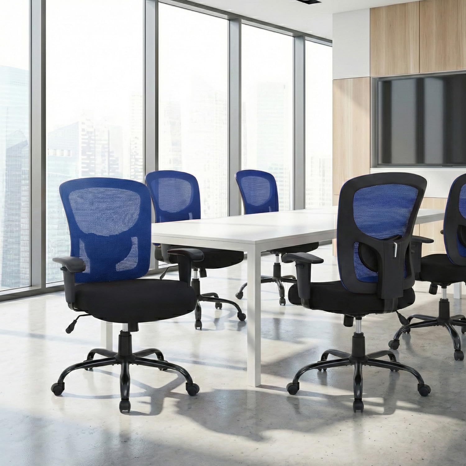 BestOffice Big & Tall Office Chair, 400 lb Capacity Mesh Desk Seating with Lumbar Support, Wide Seat, Adjustable Arms, Rolling Swivel High-Back Ergonomic Executive Task Model for Home Office, Blue