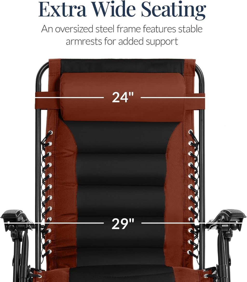Best Choice Products Oversized Padded Zero Gravity Chair, Folding Outdoor Patio Recliner, XL Anti Gravity Lounger for Backyard w/Headrest, Cup Holder, Side Tray, Polyester Mesh - Rust/Black