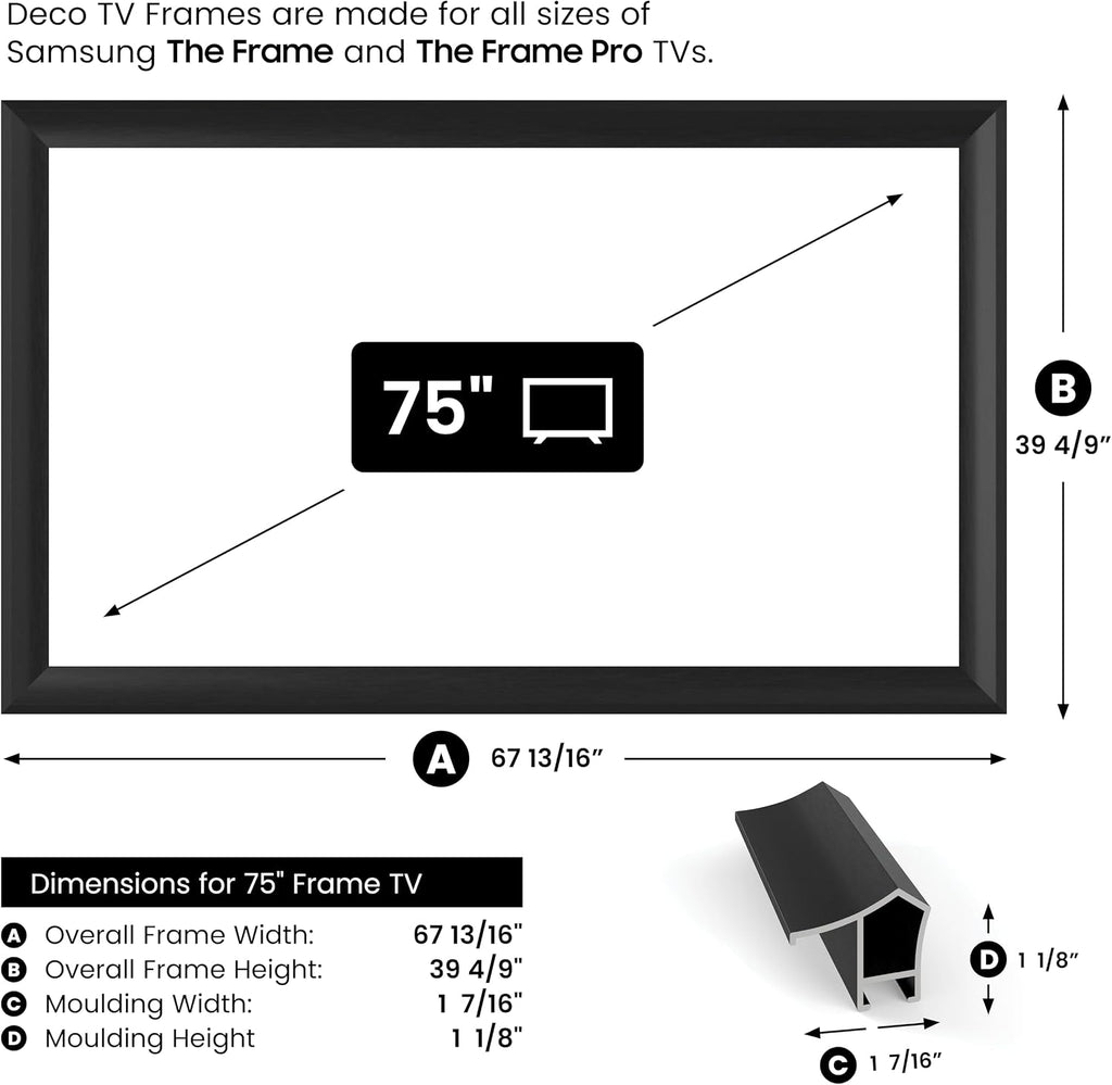 Anodized Black Prismatic 75' Alloy Deco TV Frame - Compatible ONLY with Samsung The Frame TV and Pro TVs (Fits 2021-2026, LS03A, LS03B,LS03C,LS03D,LS03FA,LS03FW)