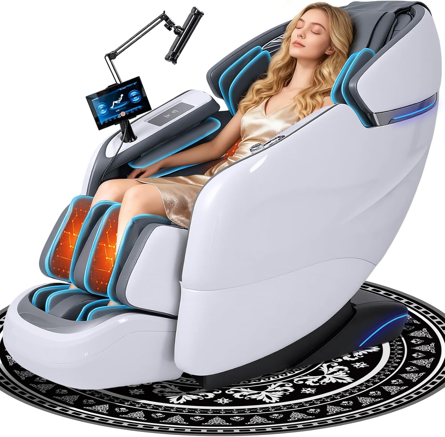 Massage Chair Full Body, 2026 Zero Gravity SL-Track Shiatsu Massage Chairs Recliner with AI Voice, LED Backlight Remote Control, Waist & Calf Heating Phone Controller and Holder G6 White Grey