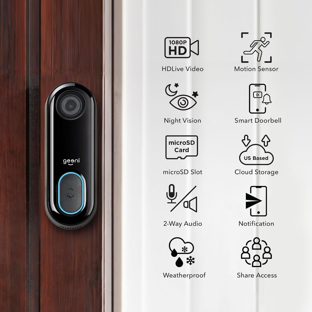Geeni Smart Video Doorbell, 1080p HD, Motion Detection, Night Vision, Two-Way Audio, Weather-Resistant, Wired Installation, Alexa & Google Assistant Compatible, Wi-Fi Security Camera