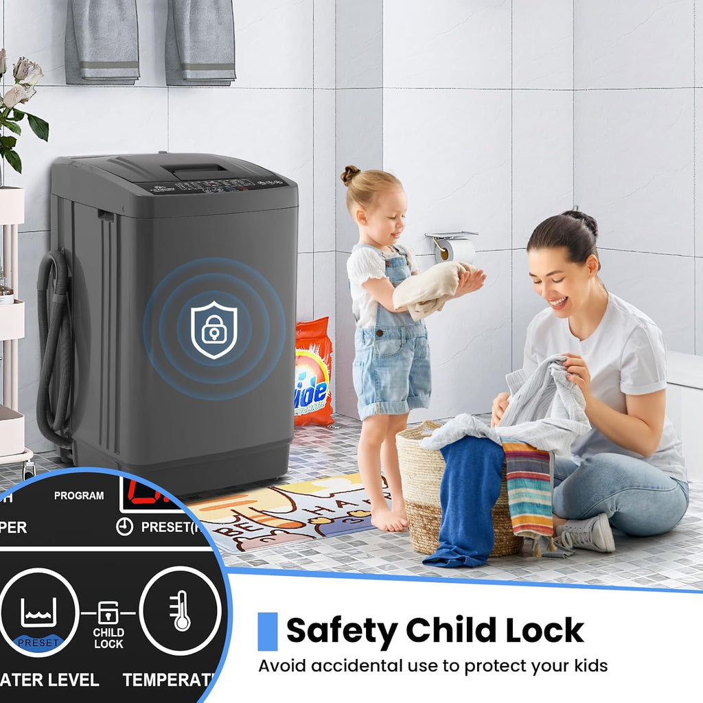 Nictemaw 2.8 Cu.ft Portable Washer, 20 lbs Capacity Full Automatic Washing Machine with Drain Pump, 10 Wash Programs & LED Display, Compact Clothes Washer for Apartments, RV, Dorm, Home