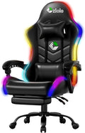 Czlolo Gaming Chair, 2026 Upgraded RGB LED Lights Computer Chair with Footrest, Lumbar Support Massager Gamer Chair, High Back, 90-135° Reclining, Linkage Armrests, Black