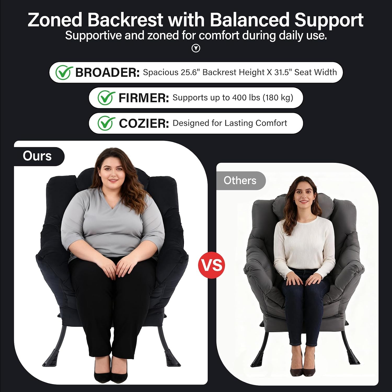 Lazy Chair with Ottoman, Modern Accent Chair with Lumbar Pillow, Velvet Black Sofa, Armchairs with Folding Footrest, Oversized Supportive Chairs for Bedroom, Reading