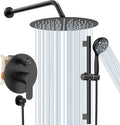 SR SUN RISE 12 Inch Slide Bar Shower System, Round Shower Faucets Sets Complete Rain Shower head and 6-Spray Handheld Combo, Wall Mounted Dual Shower Faucet Included Valve and Trim Kit, Matte Black