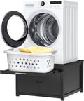 GDLF Laundry Pedestal Heavy Duty Metal Washer Dryer Pedestal 29' Universal Fit Anti-Vibration Washing Machine Stand with Laundry Basket Shelf and Built-in Drain Pan + Hose,770 LBS Capacity