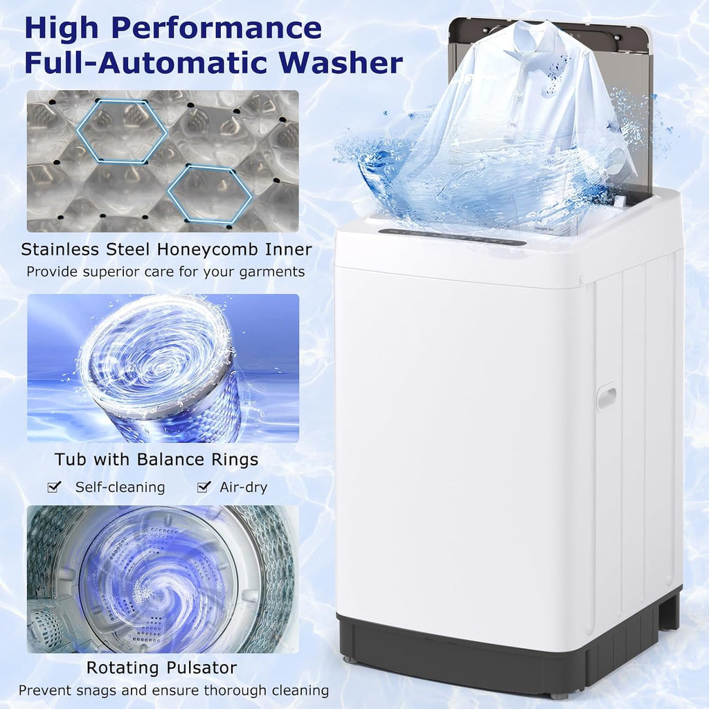 Giantex Portable Washing Machine, 1.5 cu.ft Compact Washer with Drain Pump, LED Display, 8 Programs, 10 Water Levels, Child Lock, 11 LBS Clothes Capacity for Apartment, Home, Dorms, RV (White & Black)