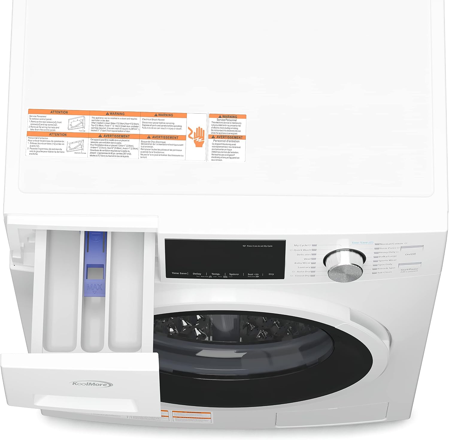 KoolMore 2-in-1 Front Load Washer and Dryer Combo, 2.7 Cu. Ft., for Apartment, Dorm, RV, 16 Wash and 4 Dry Cycles, Compact Space Saver [White] [120V] (FLC-3CWH)