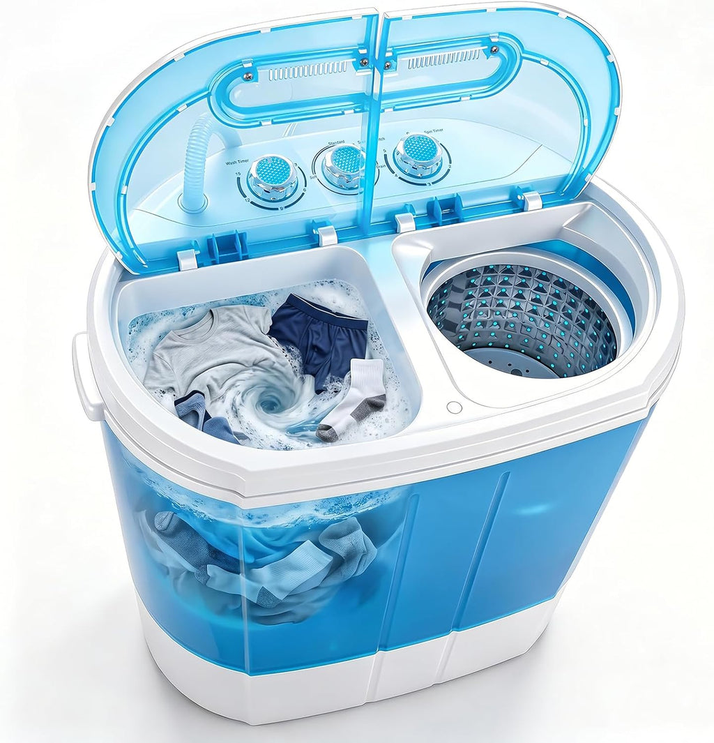 ZenStyle Portable Washer Compact Twin Tub 9.9 LB Mini Top Load Washing Machine Washer/Spinner w/ 6.57 FT Inlet Hose