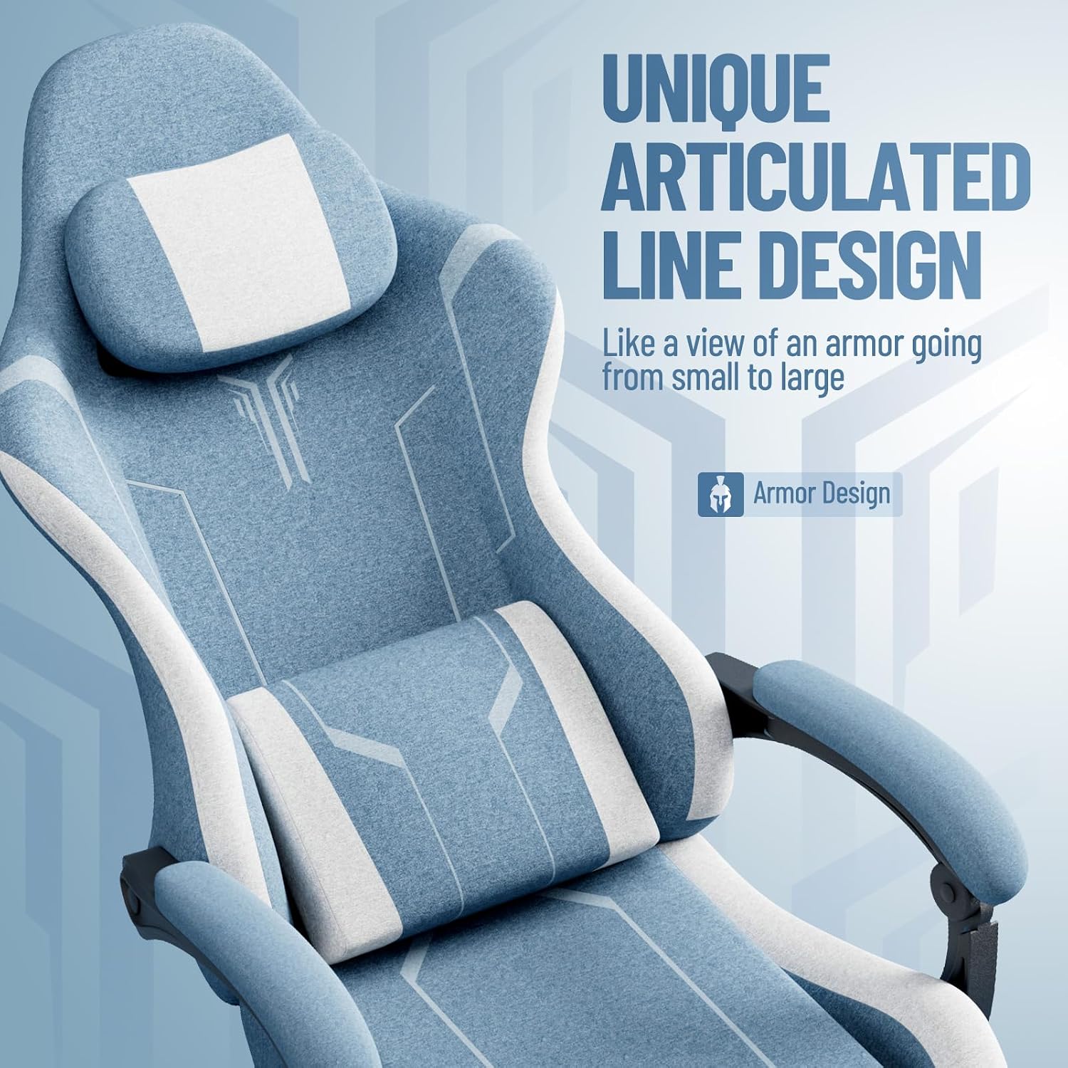 Ferghana Gaming Chair, Cloth Fabric Ergonomic Computer Chair with Massage Lumbar Support, High Back Office Game Chair with Footrest and Linkage Armrest for Adult, Blue/White