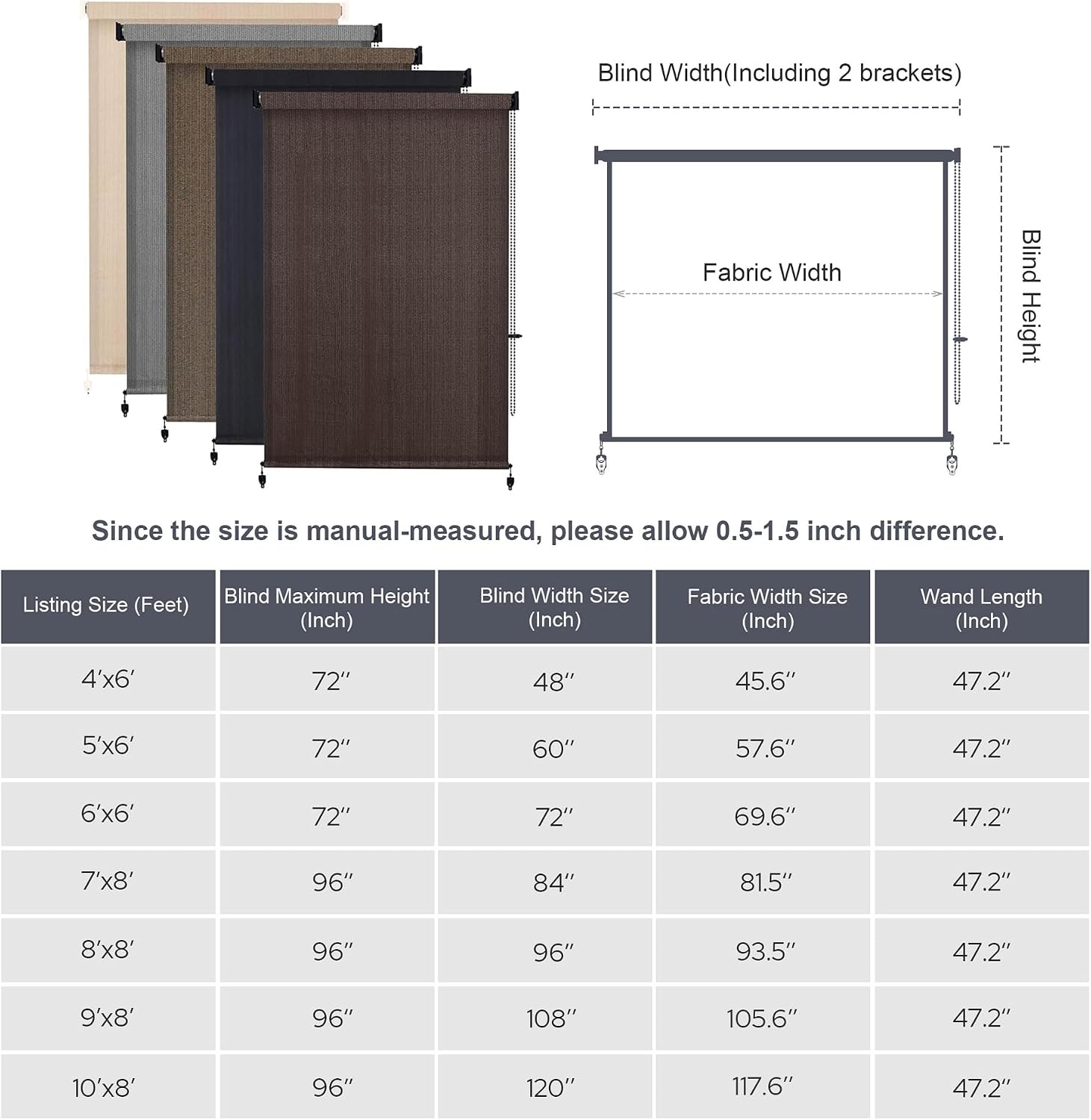 VICLLAX Outdoor Roller Shade (10' W×8' L), Patio Corded Roller Blinds, Exterior Roll Up Shade with Spliced Design for Patio Porch Gazebo, Graphite