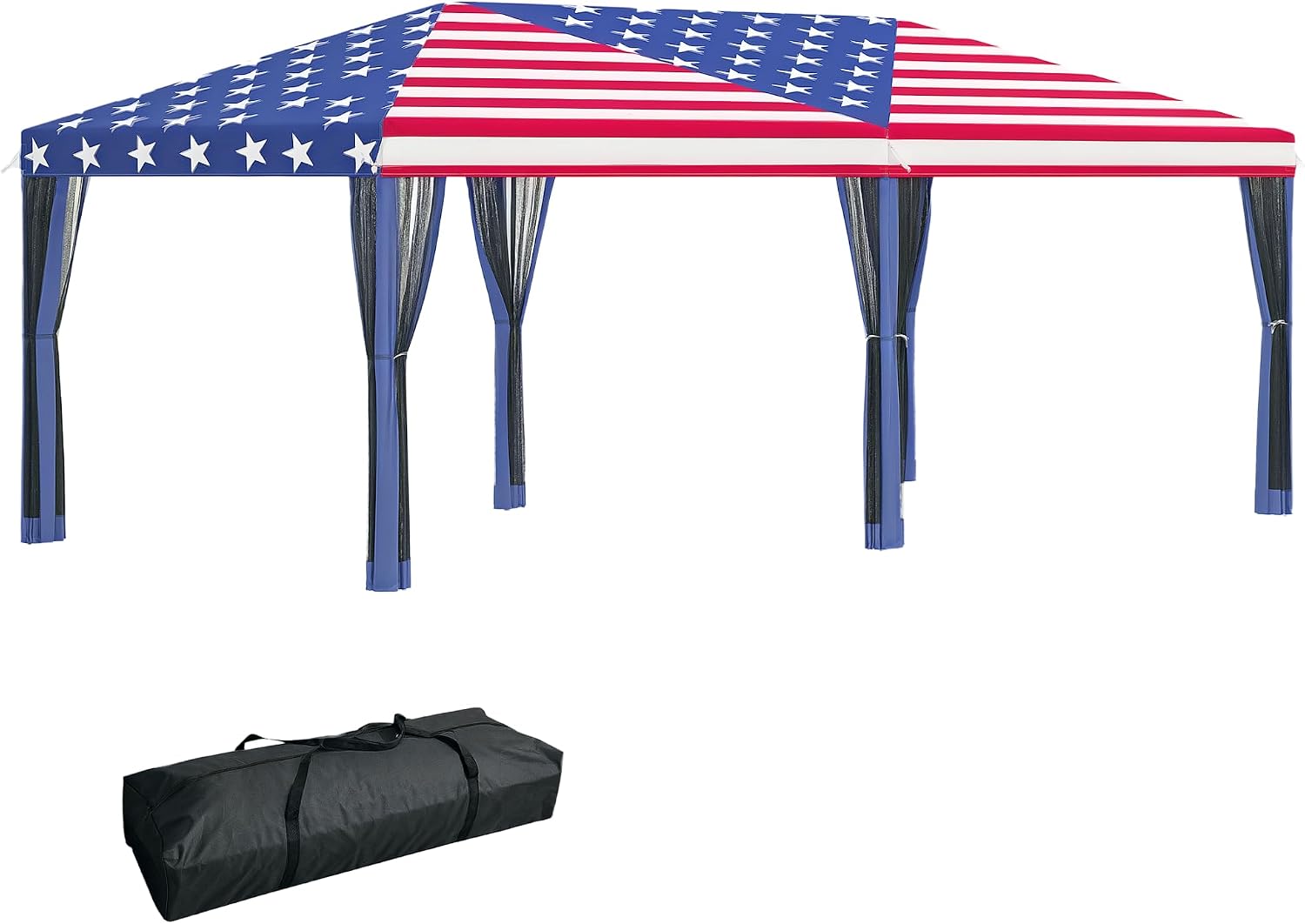 Outsunny 10' x 20' Pop Up Canopy Tent with Netting, Heavy Duty Large Party Tent, Instant Sun Shelter with Carry Bag for Backyard Garden Patio, American Flag