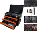 3-Drawer Tool Chest with 439-Piece Mechanics Tool Set | Heavy-Duty Steel Portable Tool Box with Complete Socket & Wrench Kit for Workshop, Garage, and Home Use (Black & Orange)