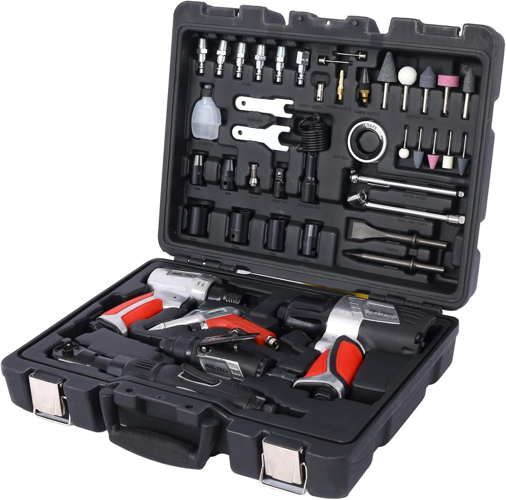 44-Piece Professional Air Tool Accessory Kit) - Craftsman Air Tools, Impact Wrench, Air Ratchet, Die Grinder, Blow Gun, Air Hammer, Dual Air Chuck, Tire Gauge, etc (Red)