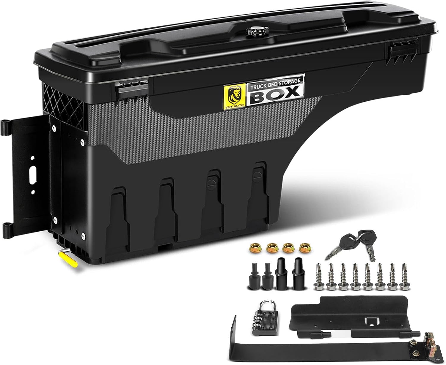 YHTAUTO Truck Bed Storage Tool Box Lockable Compatible with 1999-2016 Ford F-250 F-350 Super Duty, Driver Side, Without Bed Rail Storage, Swing Waterproof Wheel Well Toolbox