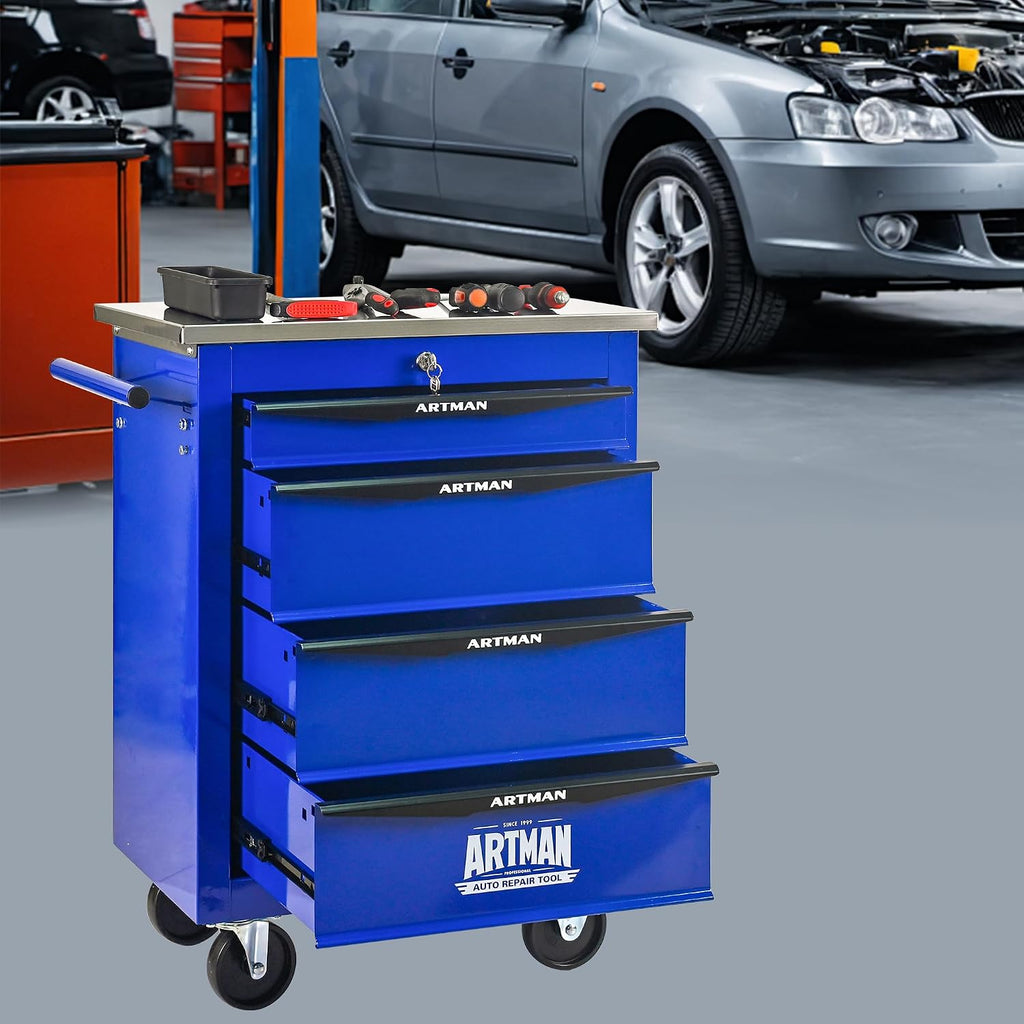 Campfun Tool Cart on Wheels 4 Drawers Rolling Tool Chest Workbench, Metal Tool Cabinet with Extra 7 Tool Storage Boxes, Tool Chest Combo Portable Mechanic Tool Cart for Garage Workshop Warehouse