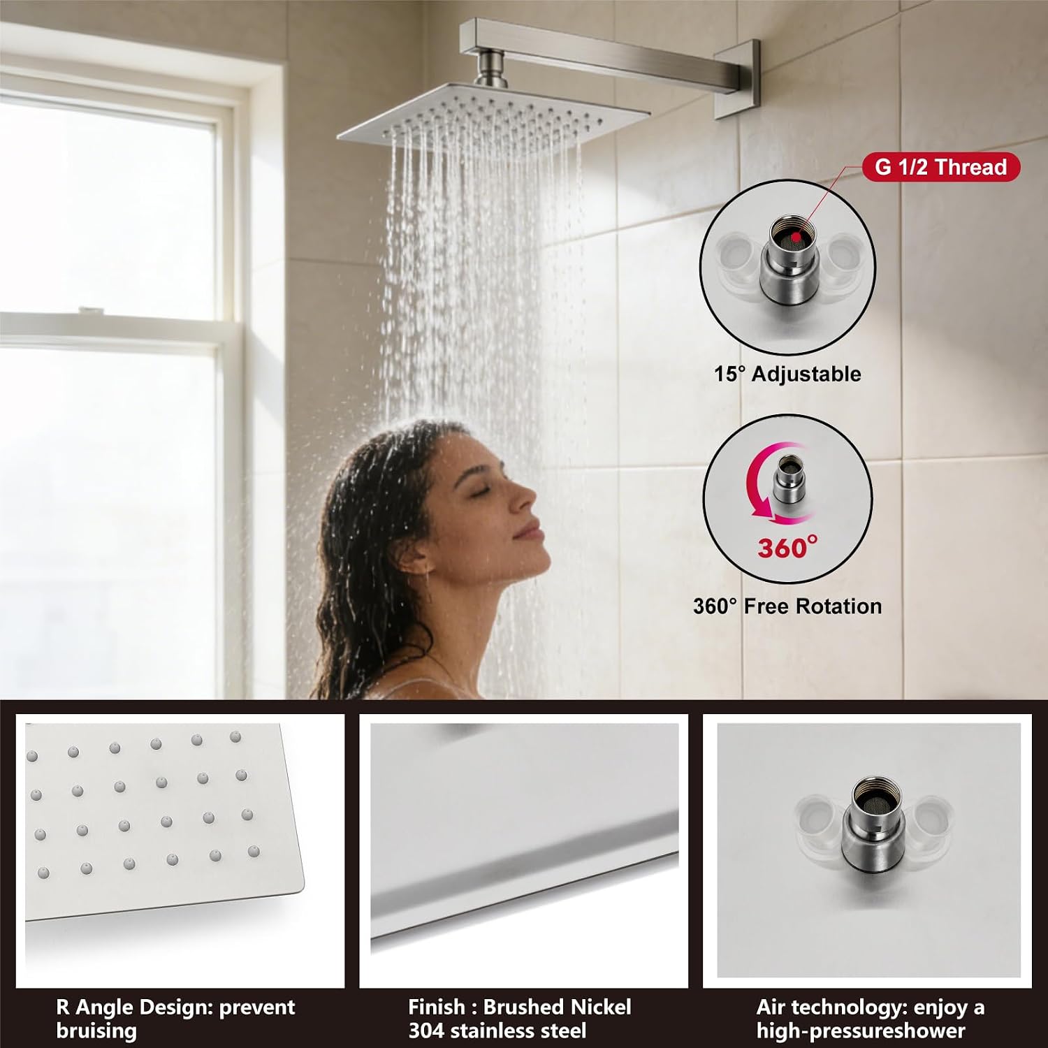 Midanya Shower System with Tub Spout,Bathtub Shower Faucet Set with Square Rainfall Head and Handheld Sprayer Wall Mount Tub Faucet Set with Valve and Trim Kit,12 Inch Brushed Nickel